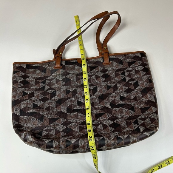 Fossil Women’s Large Tote Shoulder Bag Work Business Brown Geometric Sleek